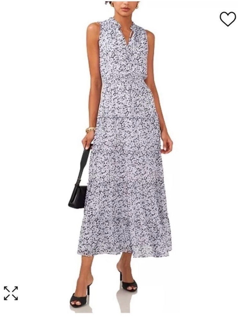 1. State lilacy grey white floral sleeveless tie V-neck tiered maxi dress Summer